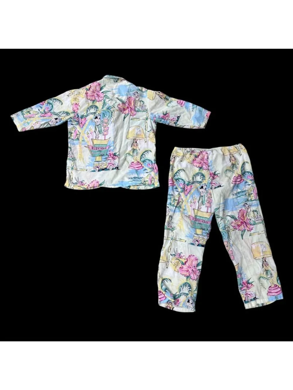 Womens Cotton Pajama Set PJ Salvage Tropical Hula Girl Beach Size Small READ - Picture 3 of 15